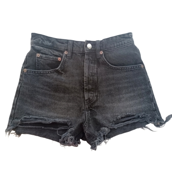 Zara 100% Cotton Button Fly High-Rise Sz 4 Denim Cut-Off Shorts - Picture 3 of 14